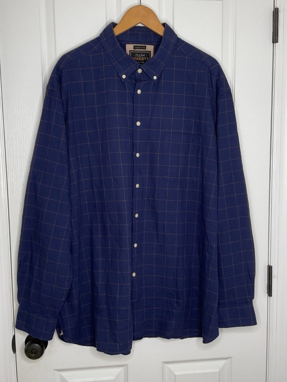 Jos A Bank Reserve Cotton Cashmere Shirt 2XLT Navy Long Sleeve Flannel Plaid